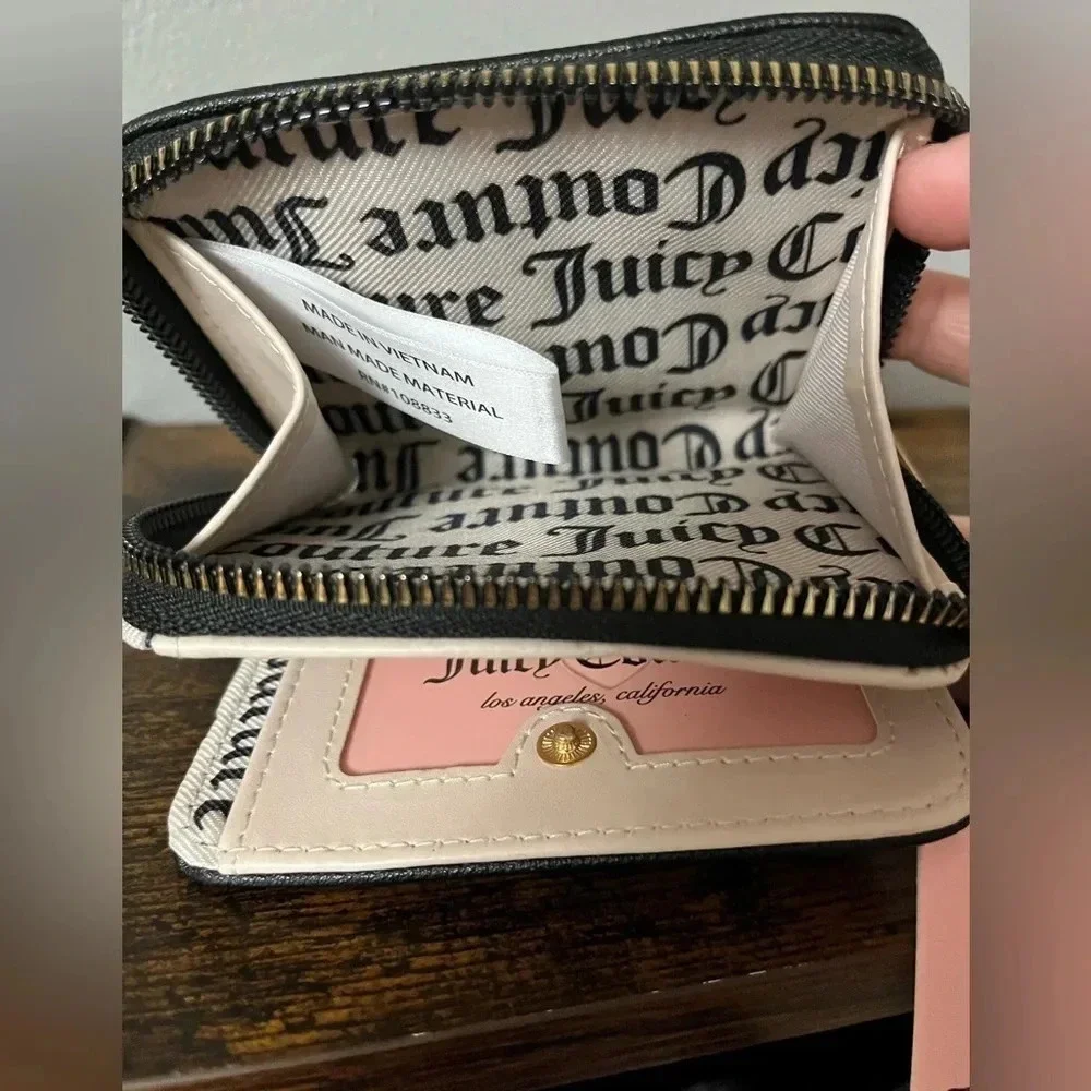 Juicy Couture Black Faux Leather Wallet Gold Logo Foldover Style NWT